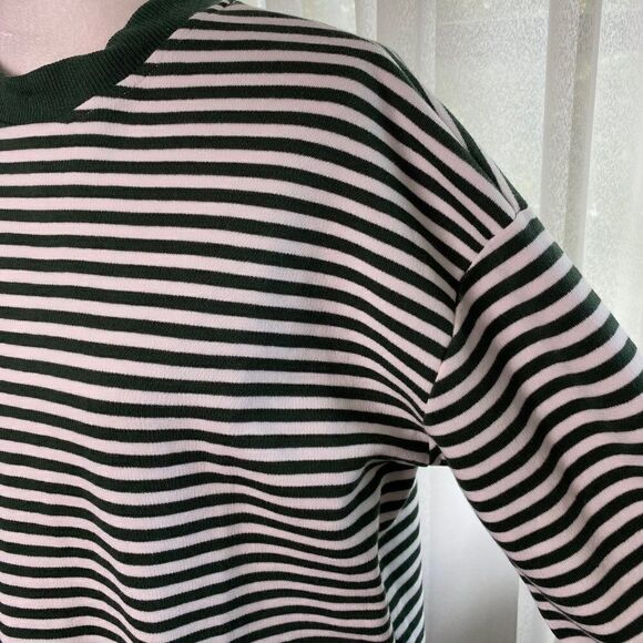 CALI BE Nordstrom Pullover Sweater Green White Stripe Peekaboo Hem SZ S NWT - Picture 3 of 9